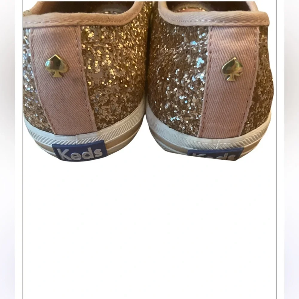 Keds X Kate Spade Glitter Sneakers Pink Rose Gold with Satin laces Size 8.5